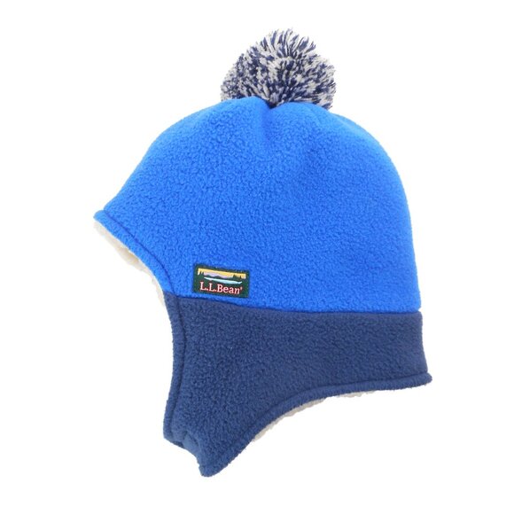 LL Bean Toddler Size 2T - 4T Blue Fleece Pom Hat Chin-Strap Warm Sherpa Lined - Picture 1 of 8